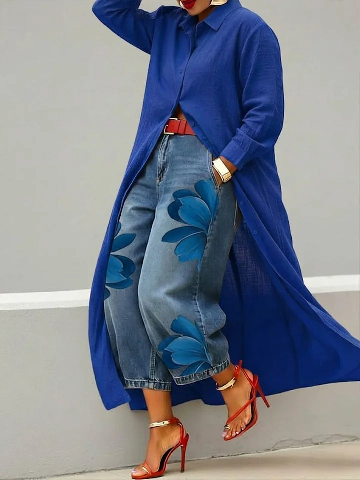 TAMSIN | SHIRT DRESS AND FLORAL JEANS SET
