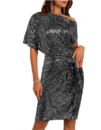 IMARA | SPARKLING ONE-SHOULDER RUFFLED MIDI DRESS