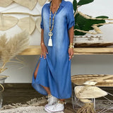 VANORA | DENIM MAXI DRESS WITH SLIT