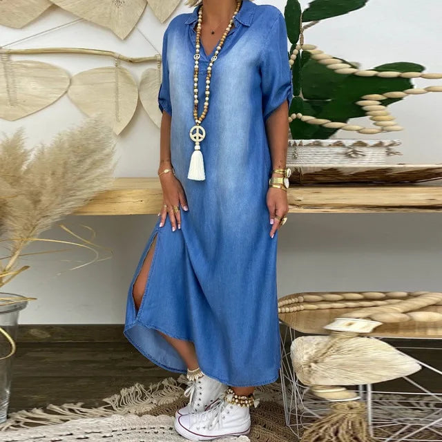 VANORA | DENIM MAXI DRESS WITH SLIT
