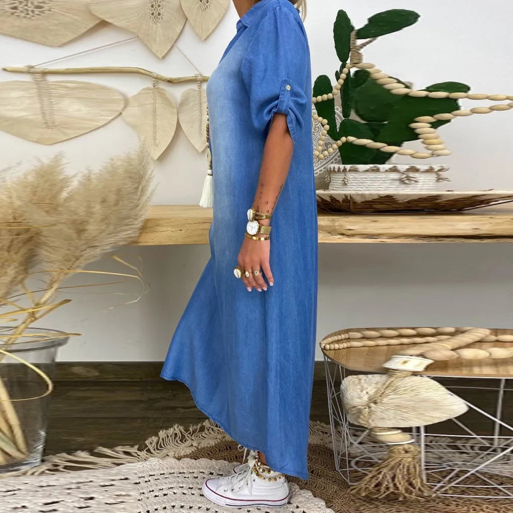 VANORA | DENIM MAXI DRESS WITH SLIT