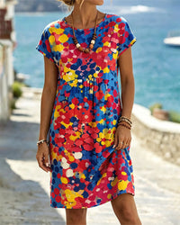 VICTORIA | COLOURFUL PRINTED ROUND NECK MIDI DRESS