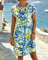 VICTORIA | COLOURFUL PRINTED ROUND NECK MIDI DRESS