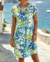 VICTORIA | COLOURFUL PRINTED ROUND NECK MIDI DRESS