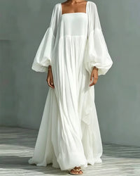 WILHELMINA | SQUARE NECK PUFF SLEEVE MAXI DRESS