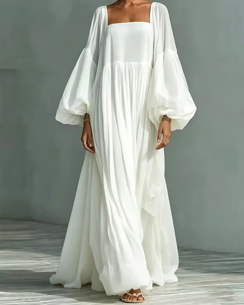 WILHELMINA | SQUARE NECK PUFF SLEEVE MAXI DRESS