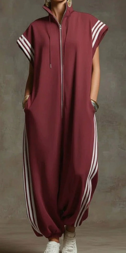 EVELYN | STRIPED SPORTY ZIP JUMPSUIT