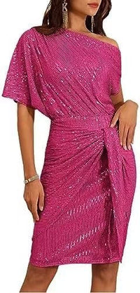 IMARA | SPARKLING ONE-SHOULDER RUFFLED MIDI DRESS