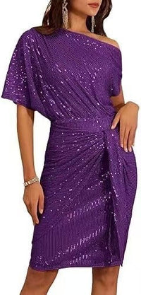 IMARA | SPARKLING ONE-SHOULDER RUFFLED MIDI DRESS