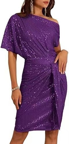 IMARA | SPARKLING ONE-SHOULDER RUFFLED MIDI DRESS