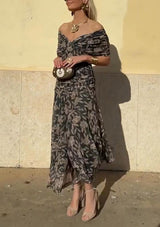 SIBYL | OFF-SHOULDER V-NECK MIDI DRESS