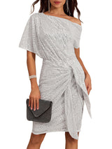 IMARA | SPARKLING ONE-SHOULDER RUFFLED MIDI DRESS