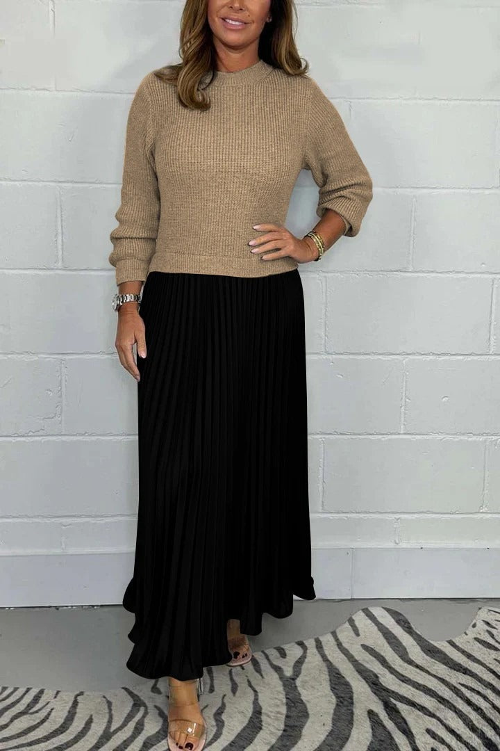CATHERINE | MAXI DRESS WITH KNIT TOP AND PLEATED SKIRT