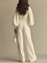 URSULA | RIBBED TWO PIECE SET WITH WIDE-LEG TROUSERS