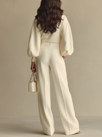 URSULA | RIBBED TWO PIECE SET WITH WIDE-LEG TROUSERS