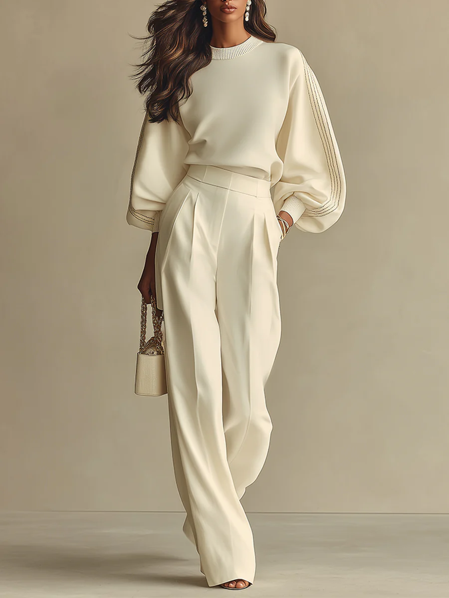 URSULA | RIBBED TWO PIECE SET WITH WIDE-LEG TROUSERS