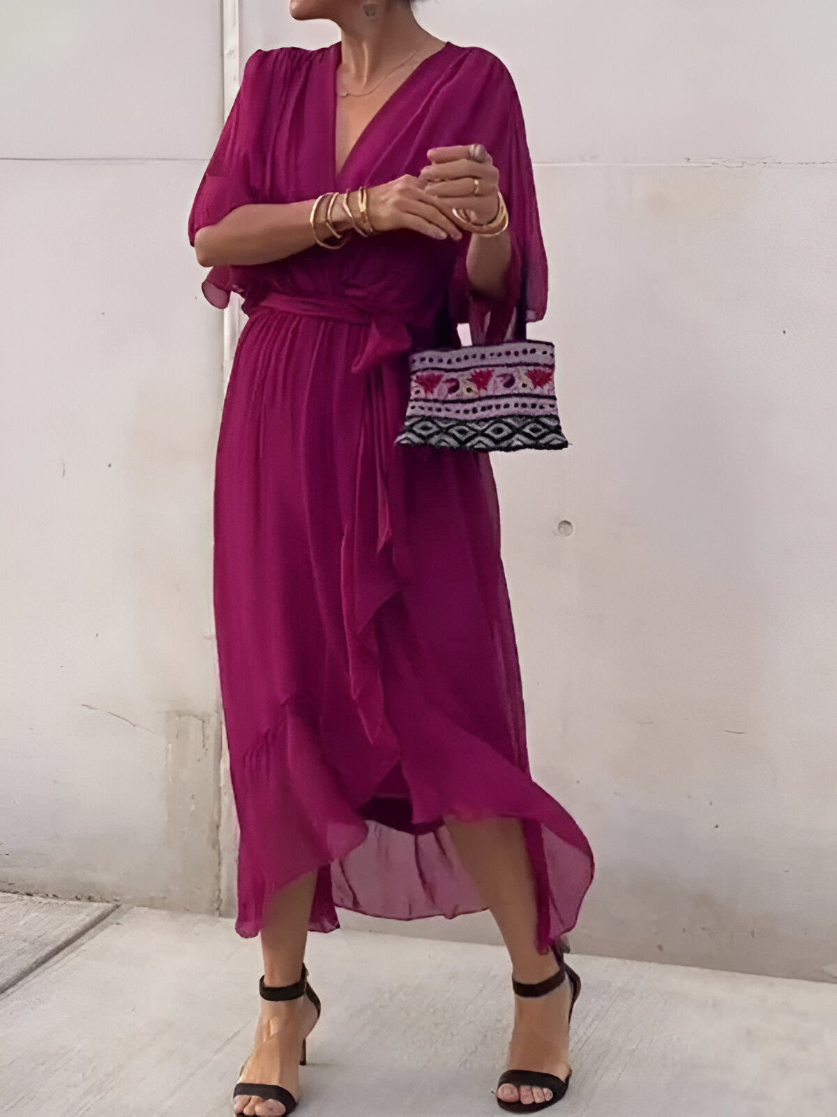 MARGERY | ELEGANT V-NECK CHIFFON MIDI DRESS