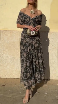 SIBYL | OFF-SHOULDER V-NECK MIDI DRESS