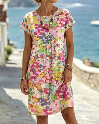 VICTORIA | COLOURFUL PRINTED ROUND NECK MIDI DRESS