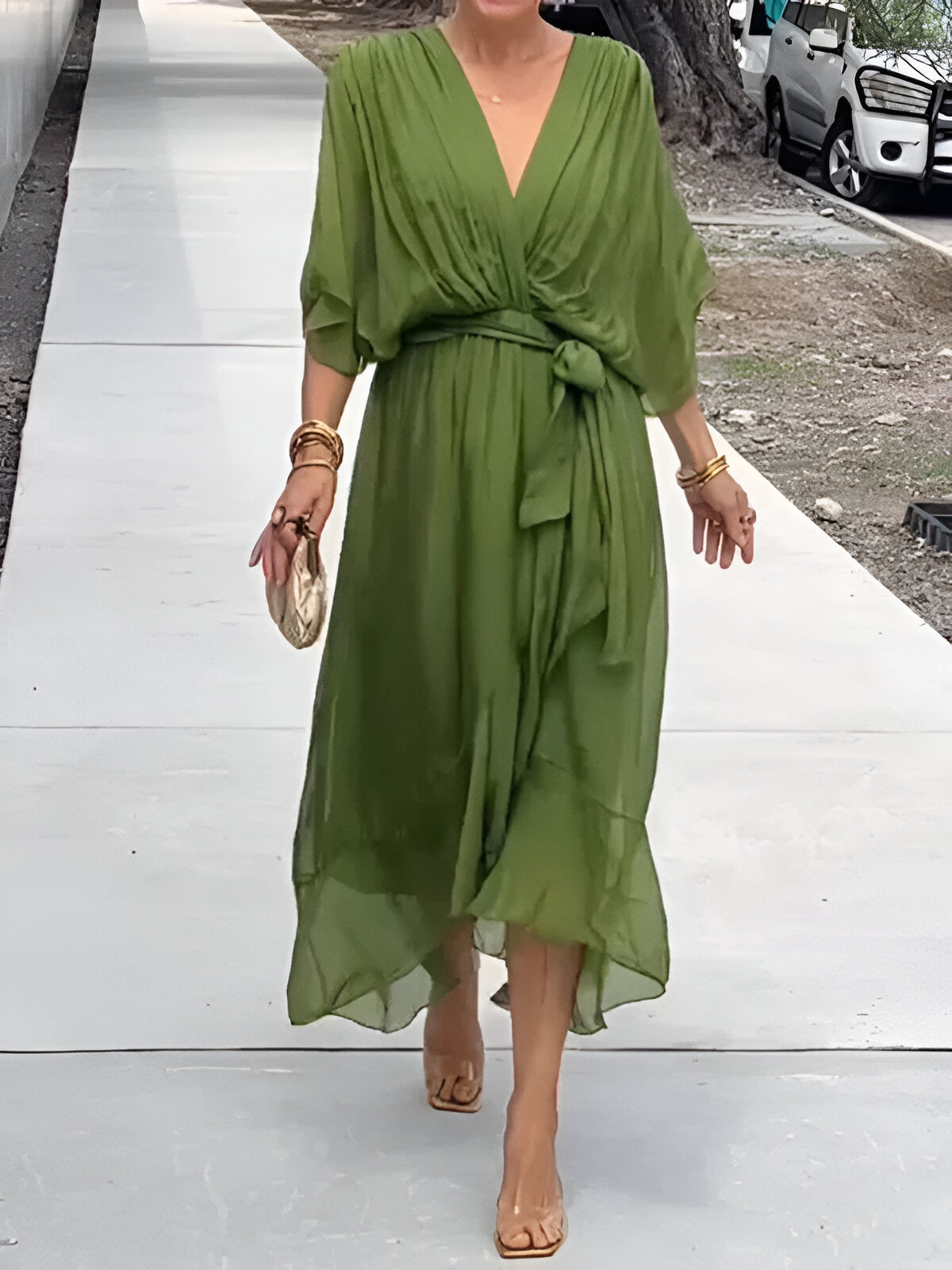 MARGERY | ELEGANT V-NECK CHIFFON MIDI DRESS