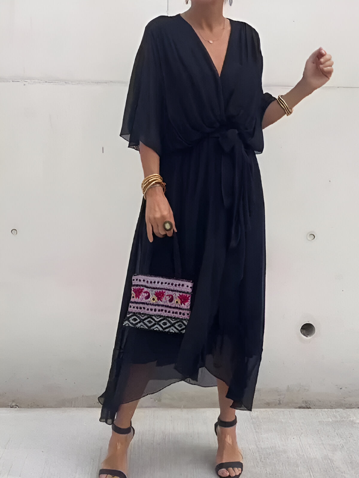 MARGERY | ELEGANT V-NECK CHIFFON MIDI DRESS