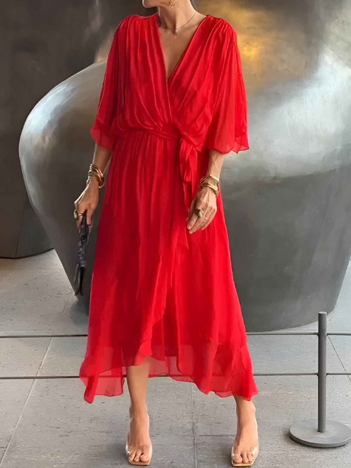 MARGERY | ELEGANT V-NECK CHIFFON MIDI DRESS