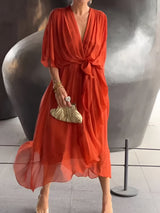 MARGERY | ELEGANT V-NECK CHIFFON MIDI DRESS