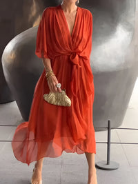 MARGERY | ELEGANT V-NECK CHIFFON MIDI DRESS