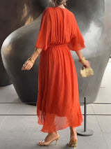 MARGERY | ELEGANT V-NECK CHIFFON MIDI DRESS