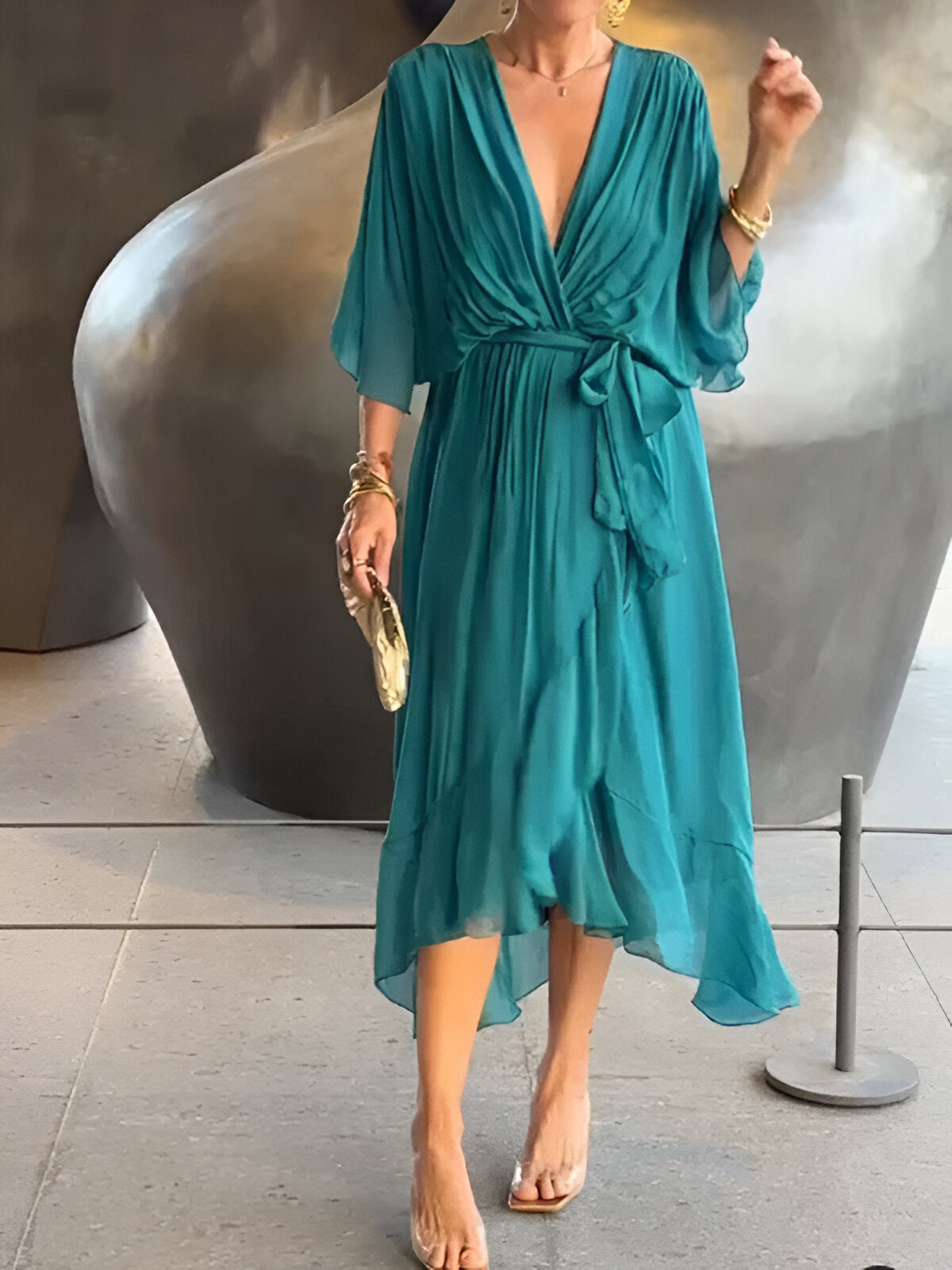 MARGERY | ELEGANT V-NECK CHIFFON MIDI DRESS