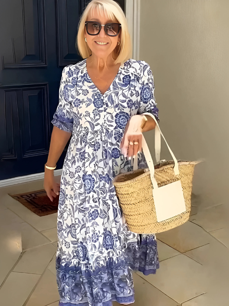 FRANCES | ELEGANT SUMMER PRINT MIDI DRESS