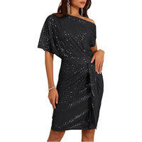 IMARA | SPARKLING ONE-SHOULDER RUFFLED MIDI DRESS