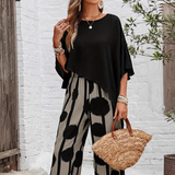 CHARLOTTE | TWO-PIECE PRINTED TROUSER SET WITH THREE-QUARTER SLEEVE TOP