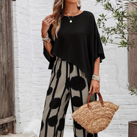 CHARLOTTE | TWO-PIECE PRINTED TROUSER SET WITH THREE-QUARTER SLEEVE TOP