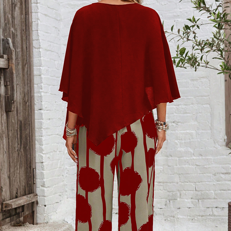 CHARLOTTE | TWO-PIECE PRINTED TROUSER SET WITH THREE-QUARTER SLEEVE TOP