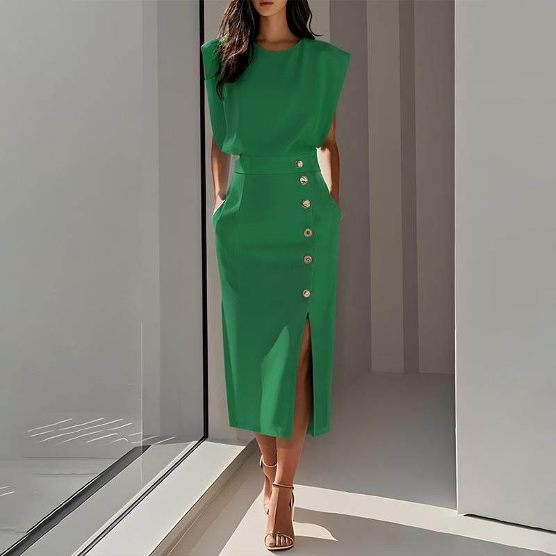 EVELYN | ELEGANT MIDI DRESS WITH SPLIT