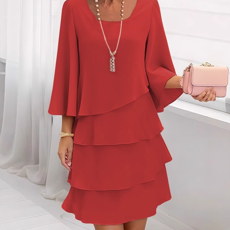 PRISCILLA | FLATTERING MIDI DRESS WITH LAYERED RUFFLES AND WIDE SLEEVES