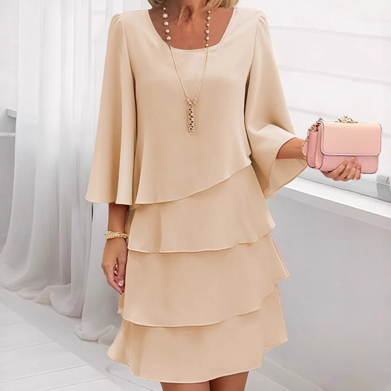 PRISCILLA | FLATTERING MIDI DRESS WITH LAYERED RUFFLES AND WIDE SLEEVES